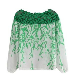 Chic Green Leaf Pattern Women's Blouse